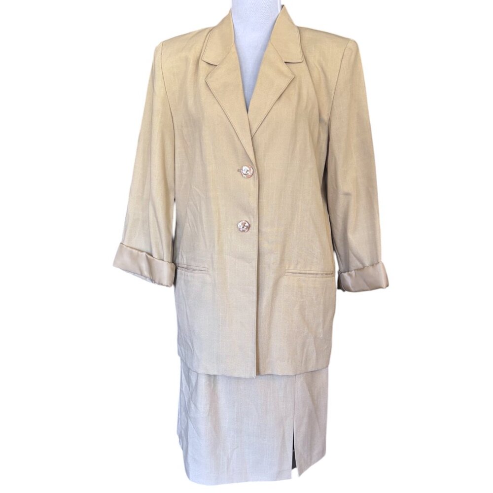 Sag Harbor vintage‎ cream 2 piece skirt suit oversize blazer sz 8